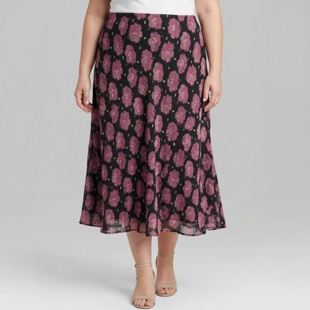 Style & Co Woman Pink Purple Floral Midi Skirt Plus 14W Rayon Lined Boho